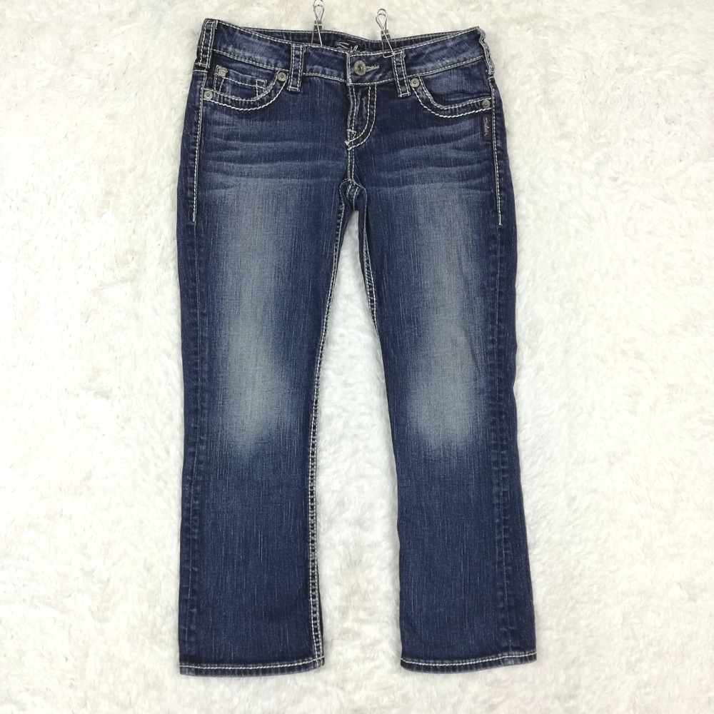 Silver Jeans Womens Santorini Capri Blue Denim Stone Wash Low Rise 27